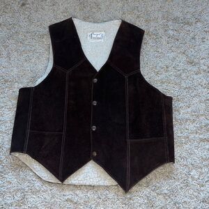 Vintage Steer Brand 100% Suede Leather Lined Brown Vest Men's Size Medium